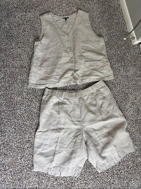 NEW Eileen Fisher Neutral 100% Organic Linen Matching Set XL